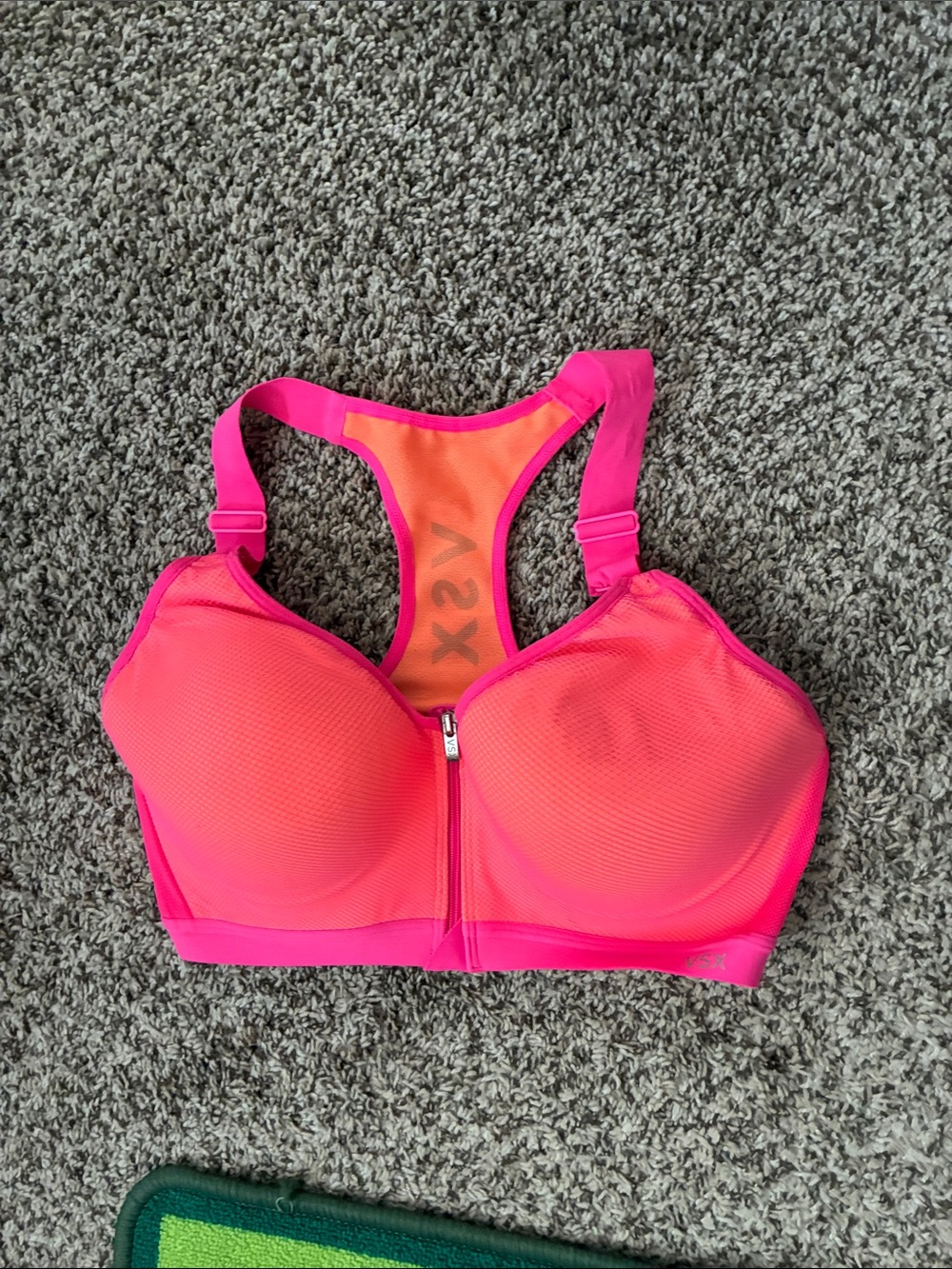 Victoria's Secret Pink & Neon Orange Front-Zip Knockout Sports Bra